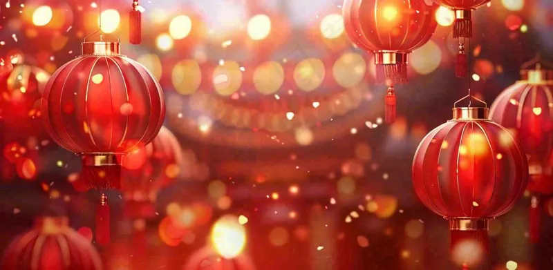 红色年味灯笼烟花新年过年喜庆春节年味摄影图(1568x768)