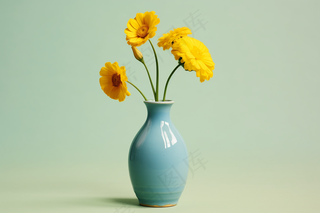 花瓶里的菊花小雏菊橘黄色家居摄影图