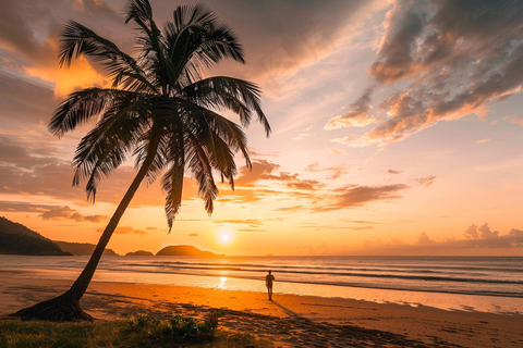 夏日海滩日落晚霞摄影图