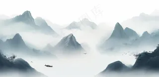 山水水墨画云层山峰中国风插画背景