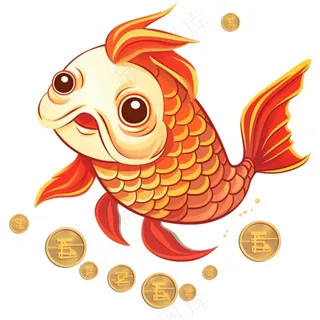 金鱼吐金币新年财富喜庆招财进宝卡通插画免抠