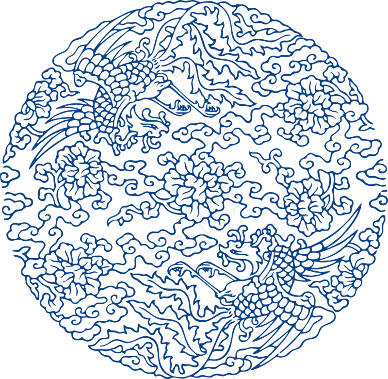 古代青花瓷图案花纹中国风图案祥云纹理传统图腾PNG免扣素材