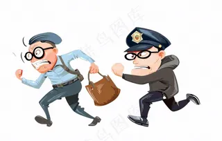 警察抓小偷卡通人物插画免抠