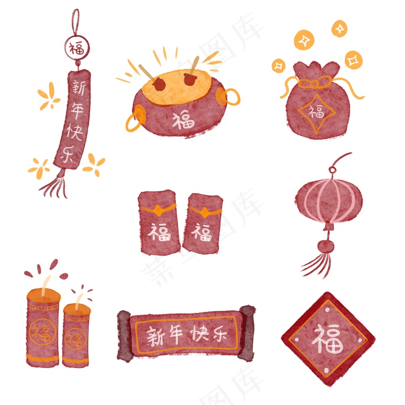 中国新年插画元素psd模版下载