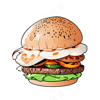 汉堡多层简约插画清新可爱食物