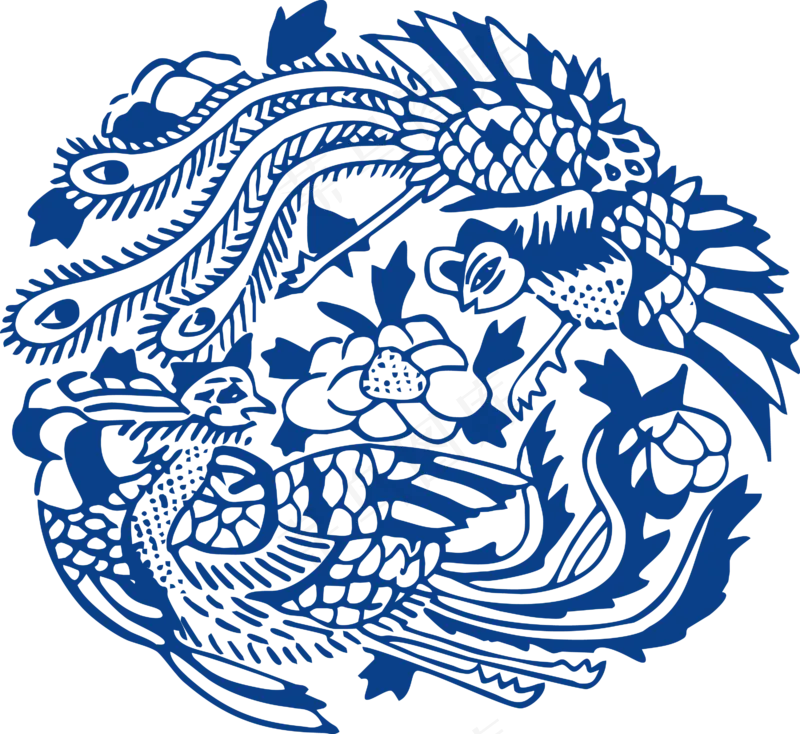 古代青花瓷图案花纹中国风图案祥云纹理传统图腾PNG免扣素材