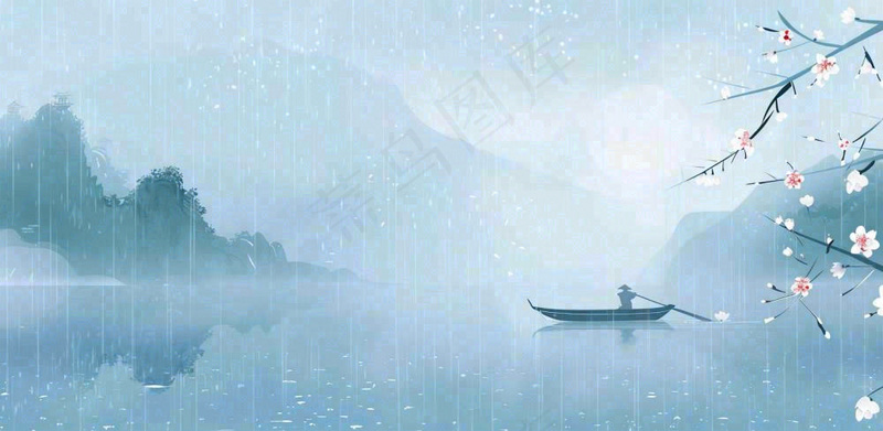 雨水春分清明节清明节唯美古风意境山水风景插画海报背景
