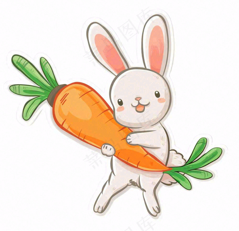 小白兔抱着胡萝卜可爱动物卡通插画免抠