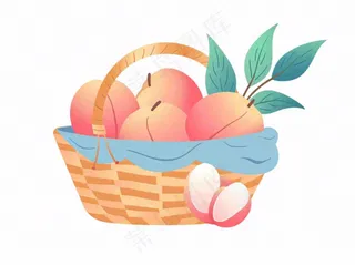 水蜜桃一篮桃子主编蓝水果卡通插画免抠