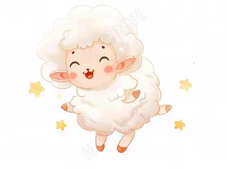 小绵羊夜晚数星星动物卡通插画免抠