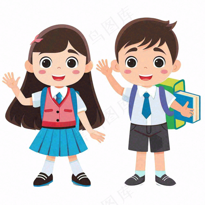 上学的学生儿童青少年学习校服人物卡通插画免抠(1024x1024)