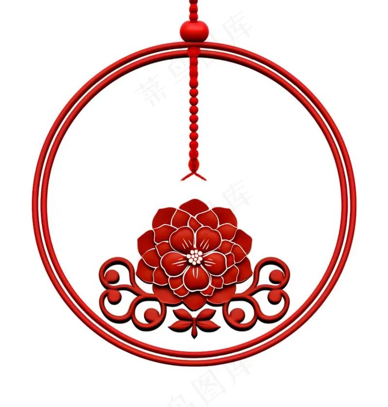 红色圆形边框窗花春节贴纸免抠(1814x1900)