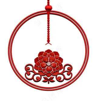 红色圆形边框窗花春节贴纸免抠