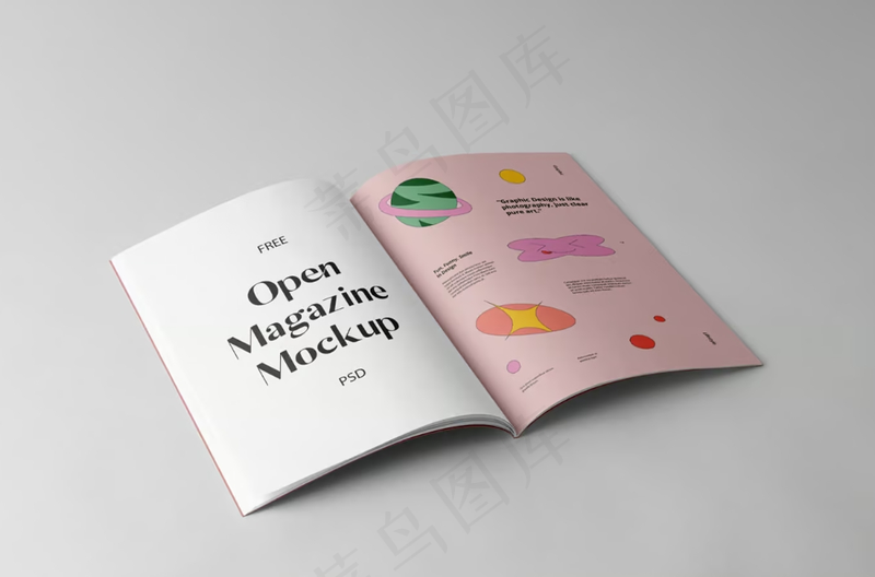翻开平放在桌面上的杂志样机，psd模版下载