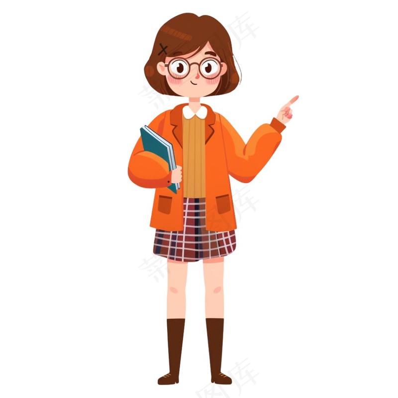 教师学生上课卡通人物插画免抠