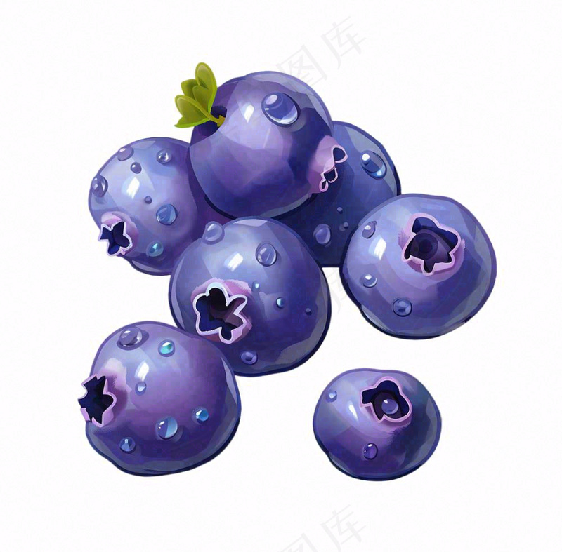 蓝莓水果卡通插画免抠