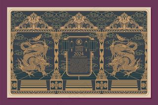 新年龙年新春春节中式复古插画海报素材 (1)