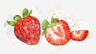 草莓水果水彩插画白色背景