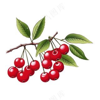 樱桃水果手绘插画插图元素免抠
