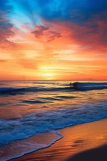 夕阳落日海边沙滩潮汐晚霞倒影美景摄影图 夕阳落日海边沙滩潮汐晚霞倒影美景摄影图