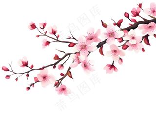 粉色樱花桃花枝条春天卡通插画免抠