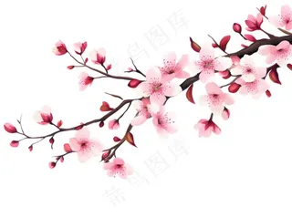 粉色樱花桃花枝条春天卡通插画免抠