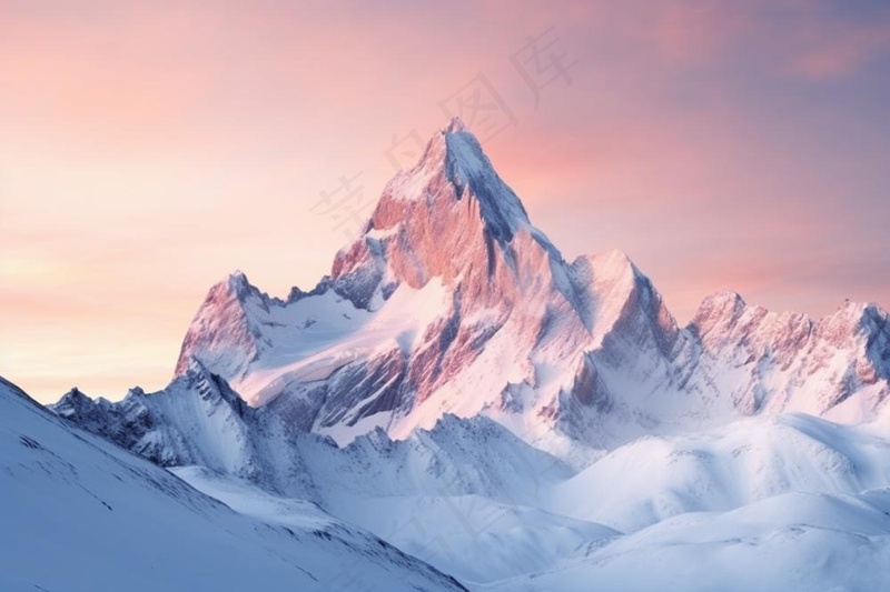 雪山粉蓝色背景