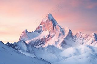 雪山粉蓝色背景