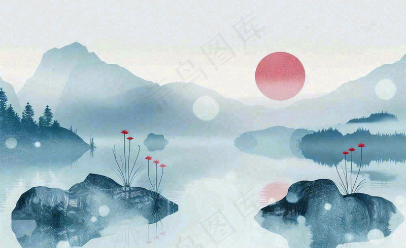 中国风水墨画山水画寒露插画背景(1408x864)