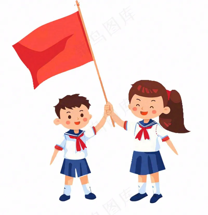 学生拿着旗帜红旗青少年青年国庆卡通插画免抠(1024x1056)