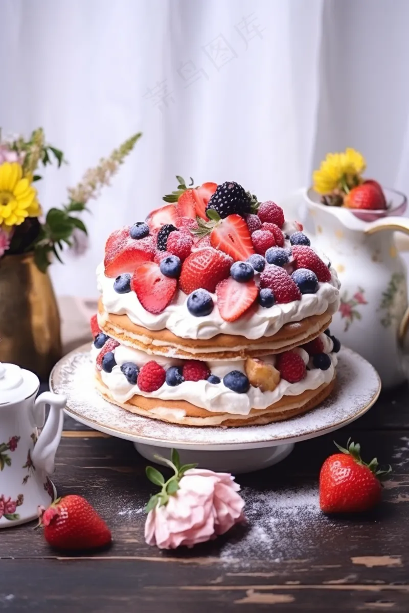 小蛋糕水果蛋糕下午茶美食甜点摄影图(2688x4032)