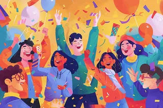 狂欢派对青年聚会庆祝活动热闹青年节卡通插画背景