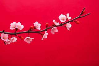 冬季梅花腊梅红色背景摄影图