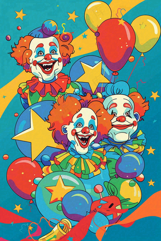 卡通马戏团小丑游戏彩色愚人节插画背景