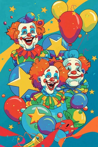 卡通马戏团小丑游戏彩色愚人节插画背景