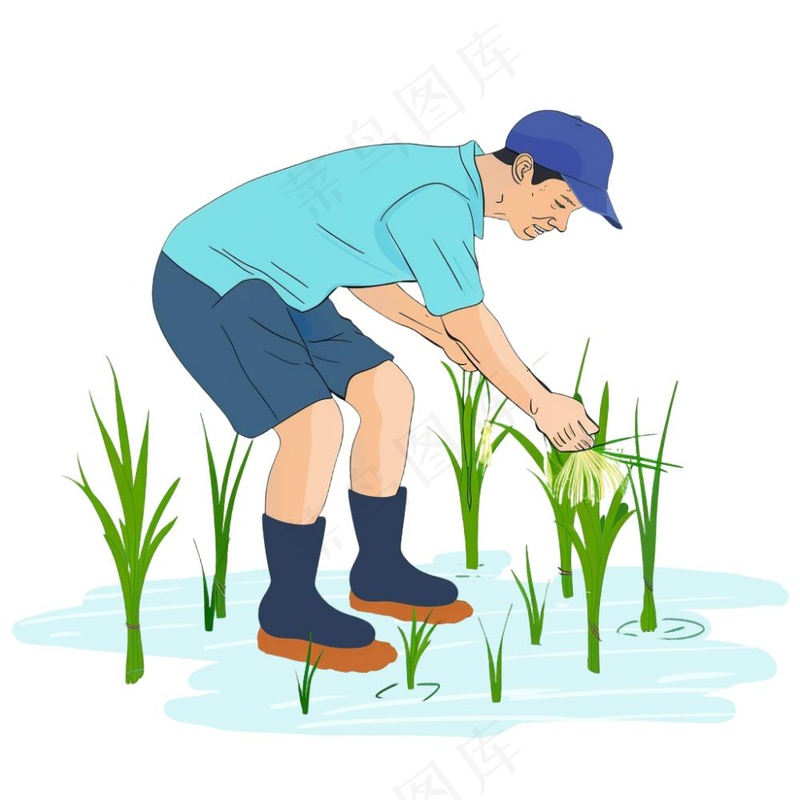 农民种植水稻庄稼劳动人民卡通插画免抠(1024x1024)