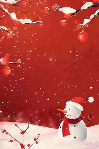 红色宫墙背景白色雪人梅花冬至新年春节小年喜庆卡通插画背景