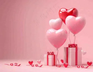 粉色情人节爱心气球礼盒礼物七夕背景
