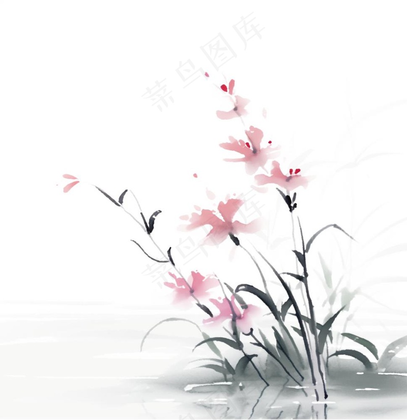 彩色手绘水墨风中国风兰花植物插画免抠(1024x1056)