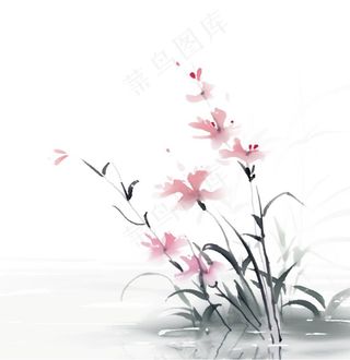 彩色手绘水墨风中国风兰花植物插画免抠