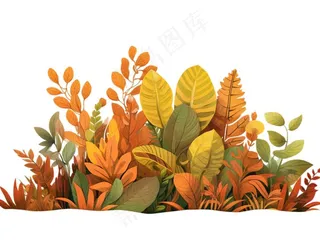 树叶落叶卡通秋天植物草丛立秋节日插画植物叶子手绘插画免抠