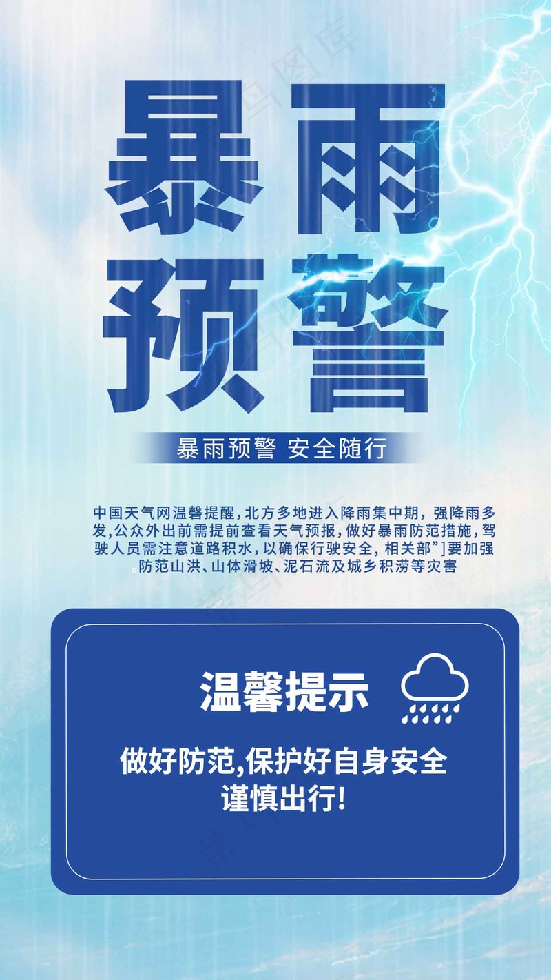 暴雨预警公益海报psd模版下载