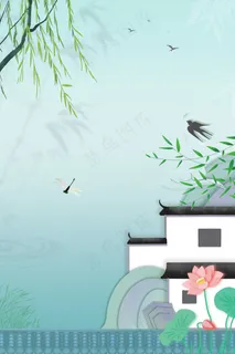 复古中国风山水春天简约背景