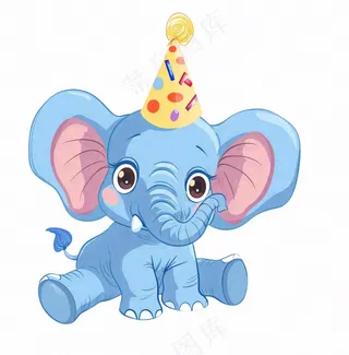 大象动物过生日庆祝卡通插画免抠