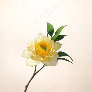 白色黄色手绘新中式风格花植物201