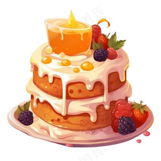 蛋糕美味甜点水果冰淇淋蛋糕生日卡通插画免抠