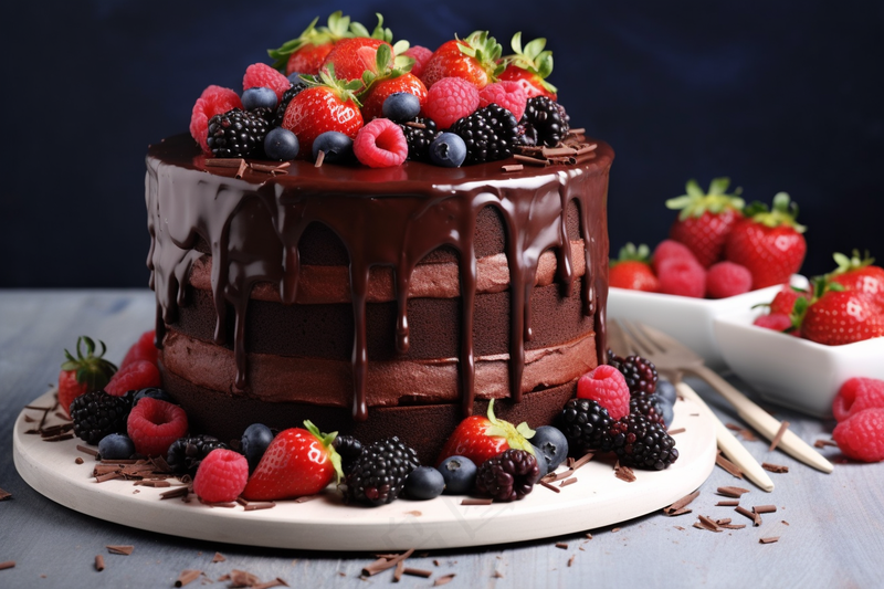 巧克力水果蛋糕生日蛋糕摄影图