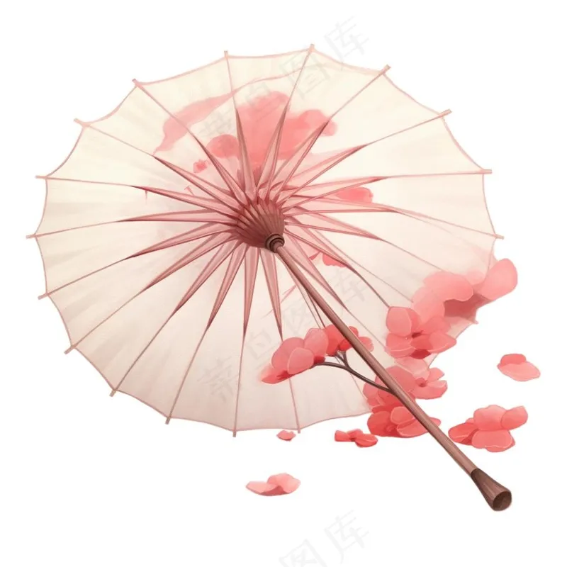 唯美水彩古风油纸伞唯美水彩古风花瓣插画免抠(1024x1024)