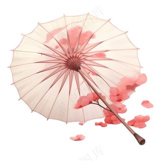 唯美水彩古风油纸伞唯美水彩古风花瓣插画免抠