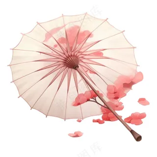 唯美水彩古风油纸伞唯美水彩古风花瓣插画免抠